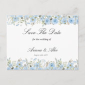  blauwe Floral Wedding Save the Date Briefkaart (Voorkant)