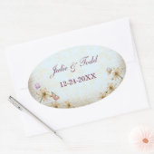 blauwe Floral Wedding Save the Date Ovale Sticker (Envelop)