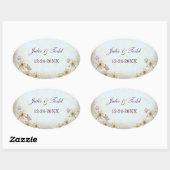 blauwe Floral Wedding Save the Date Ovale Sticker (Vel)