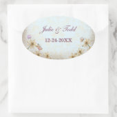 blauwe Floral Wedding Save the Date Ovale Sticker (Tas)