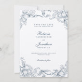 blauwe Floral Wedding sparen de Datum Uitnodiging (Voorkant)