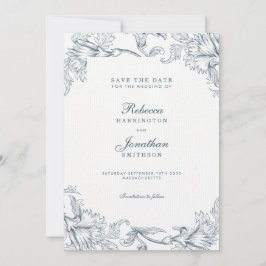  blauwe Floral Wedding sparen de Datum Uitnodiging