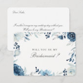 Blauwe Floral zal je mijn Bridesmaid zijn Kaart (Voorkant / Achterkant)