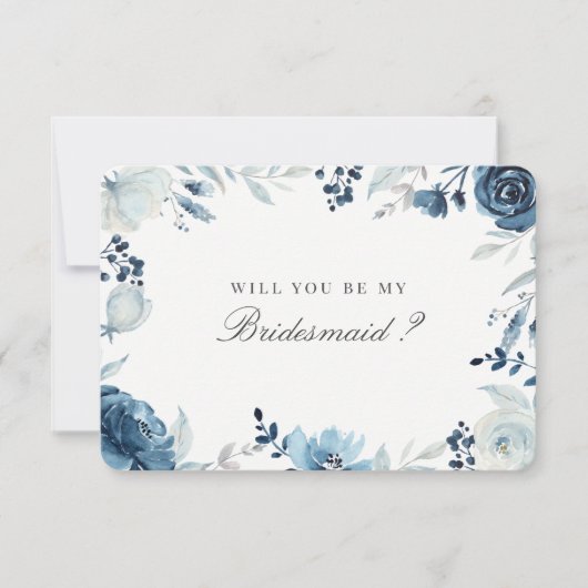 Blauwe Floral zal je mijn Bridesmaid zijn Kaart (Voorkant)