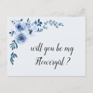 Blauwe floral zal je mijn Flowergirl card zijn Uitnodiging Briefkaart
