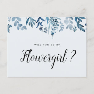 Blauwe floral zal je mijn Flowergirl card zijn Uitnodiging Briefkaart