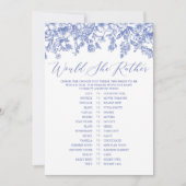 Blauwe Floral zou ze liever Vrijgezellenfeest spel Kaart (Voorkant)