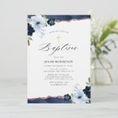 blauwe florale agate baptisme uitnodiging (Staand voorkant)
