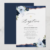 blauwe florale agate baptisme uitnodiging (Voorkant / Achterkant)