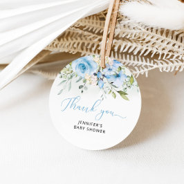 Blauwe florale baby douche bedankjes labels