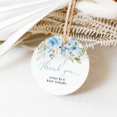Blauwe florale baby douche bedankjes labels