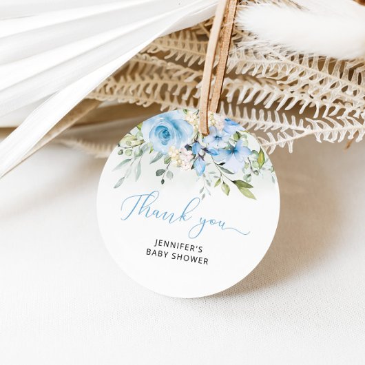 Blauwe florale baby douche bedankjes labels