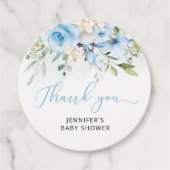 Blauwe florale baby douche bedankjes labels (Voorkant)