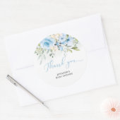 Blauwe florale baby douche klassieke ronde sticker (Envelop)