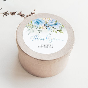Blauwe florale baby douche klassieke ronde sticker