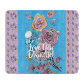 Blauwe florale bloemen Glass Choping Board Snijplank (Voorkant)