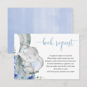 Blauwe florale boeken van de olifant voor een baby informatiekaartje
