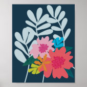 Blauwe florale botanische bloemen  kunst poster (Voorkant)