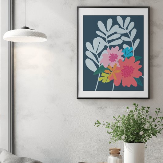 Blauwe florale botanische bloemen  kunst poster