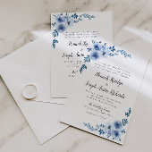 blauwe florale bruiloft kaart