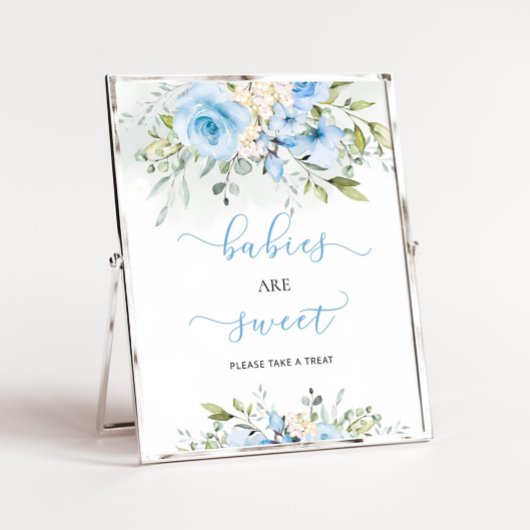 Blauwe florale eucalyptus baby’ s zijn zoet reclamebord met voetstuk