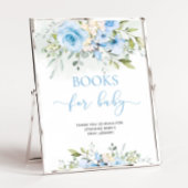 Blauwe florale eucalyptusboeken voor baby reclamebord met voetstuk