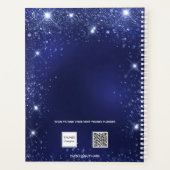 Blauwe florale glitter stofnaam glamoureus 2023 planner (Achterkant)