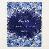 Blauwe florale glitter stofnaam glamoureus 2023 planner (Voorkant)