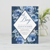 Blauwe florale jongen Oh baby shower Kaart (Staand voorkant)