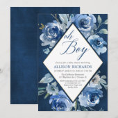Blauwe florale jongen Oh baby shower Kaart (Voorkant / Achterkant)