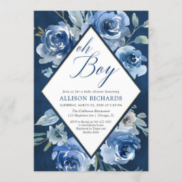Blauwe florale jongen Oh baby shower Kaart