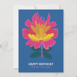 Blauwe florale moderne elegante verjaardagsKaart Feestdagenkaart