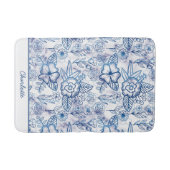 Blauwe florale naadloze patroon, gepersonaliseerde badmat (Voorkant)