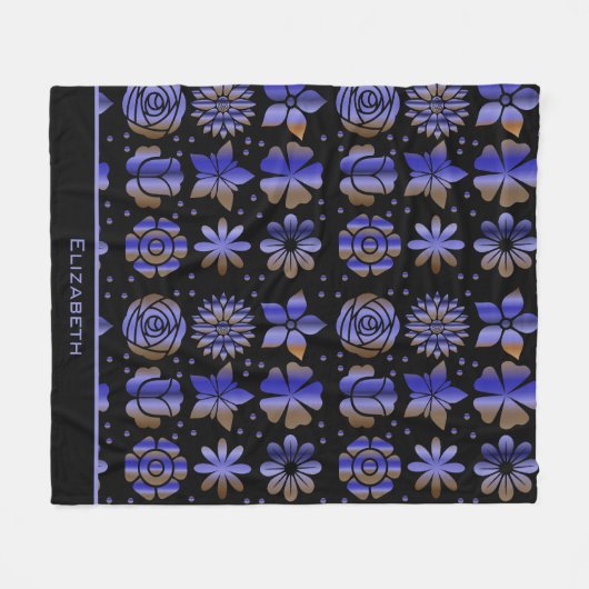 Blauwe florale naadloze patroon, gepersonaliseerde fleece deken (Voorkant (Horizontaal))