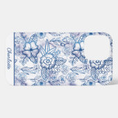 Blauwe florale naadloze patroon, gepersonaliseerde iPhone hoesje (Achterkant horizontaal)