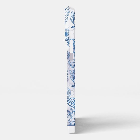 Blauwe florale naadloze patroon, gepersonaliseerde iPhone hoesje (Linkerkant)