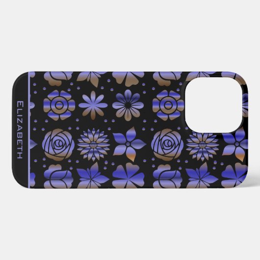 Blauwe florale naadloze patroon, gepersonaliseerde iPhone hoesje (Achterkant horizontaal)