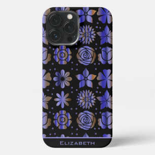 Blauwe florale naadloze patroon, gepersonaliseerde iPhone 13 pro max hoesje