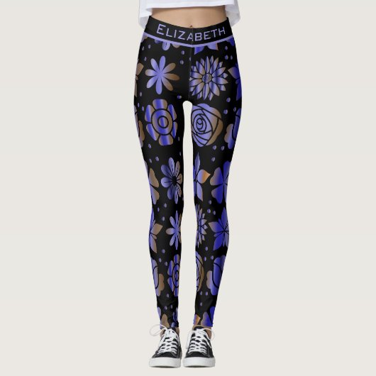 Blauwe florale naadloze patroon, gepersonaliseerde leggings (Voorkant)