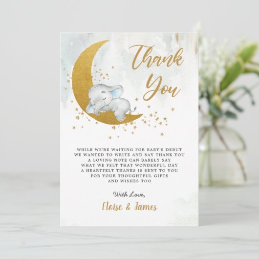 Blauwe Florale olifant over het Baby shower van de Bedankkaart (Staand voorkant)