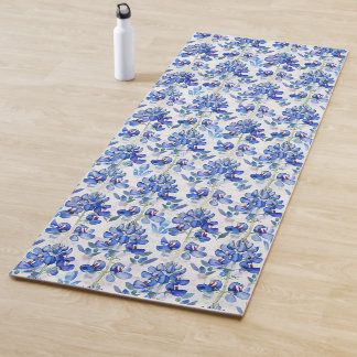Blauwe Florale Patroon Blauw en Wit Yogamat