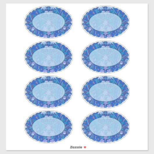 Blauwe florale scalloped sticker (Vel)
