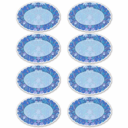 Blauwe florale scalloped sticker (Voorkant)