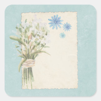  blauwe florale Shabby Scrapbook Embellishing Vierkante Sticker