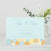 Blauwe florale sip en zie uitnodiging voor nieuwe  (Staand voorkant)