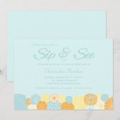 Blauwe florale sip en zie uitnodiging voor nieuwe  (Voorkant / Achterkant)