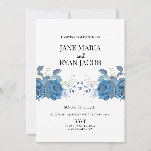 Blauwe florale Sjabloon Kaart (Voorkant)