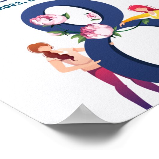 Blauwe Florale Vrouwendag Poster (Hoek)