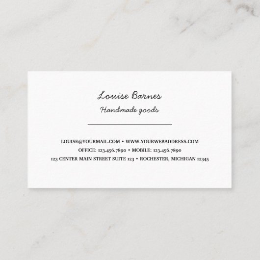 Blauwe florale waterverf met visitekaartje (Achterkant)