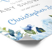 Blauwe florale zilverbijtende baby shower, welkoms poster (Hoek)